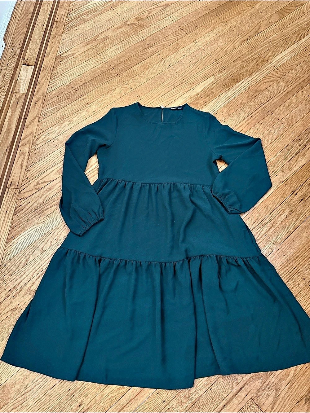 SHEIN Deep Green Tiered Chiffon Midi Dress Size L